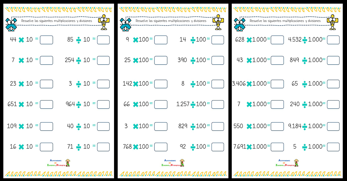 Multiplicaciones Y Divisiones Por 10 100 Y 1000