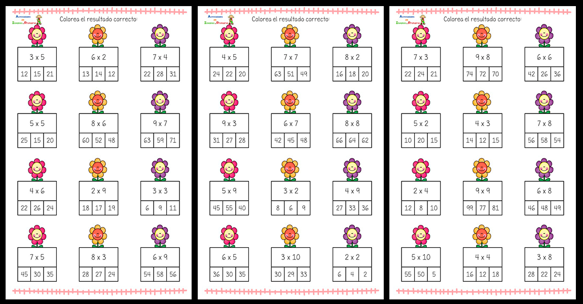 Fichas De Repaso De Las Tablas De Multiplicar